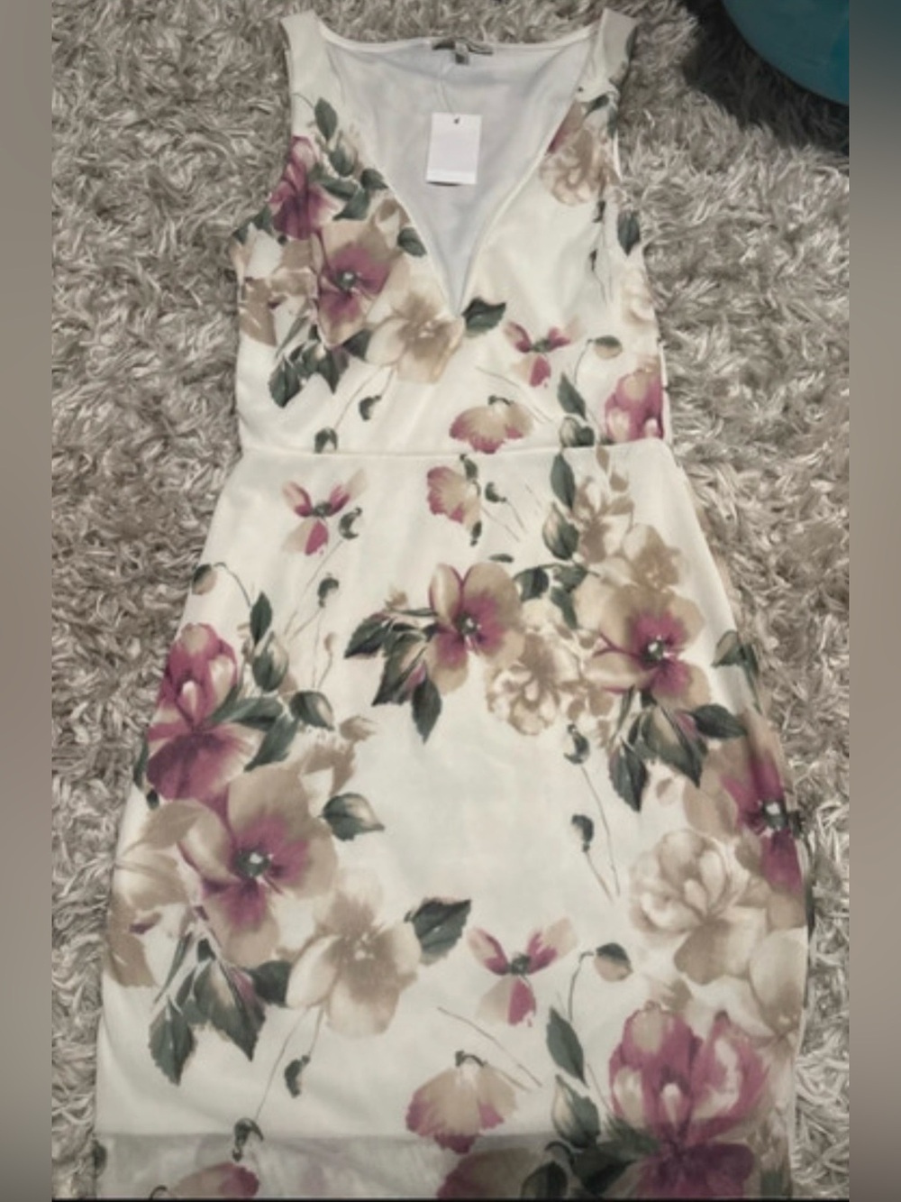 Charlotte Russe White Midi Dress with Pink & Beige Floral Print Size Small NWT